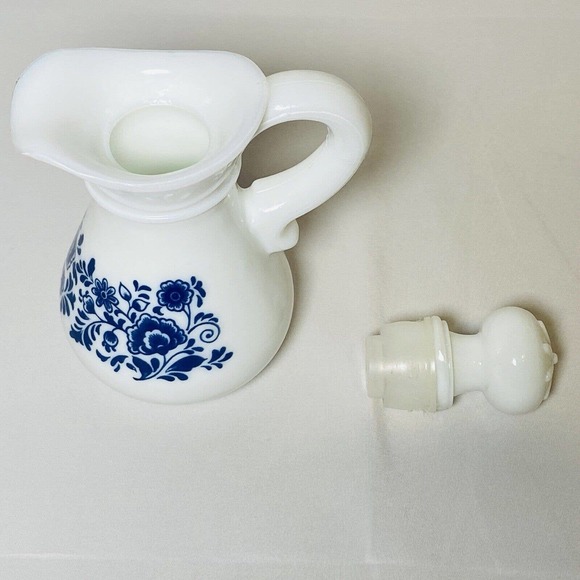Vintage Avon Delft Blue Pitcher and Bowl EMPTY Milk Glass Floral Design - Picture 12 of 16